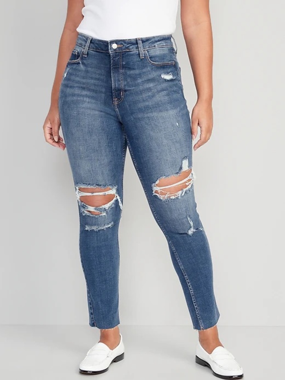 Old Navy Distressed Mid-Blue High-Rise Skinny Jeans